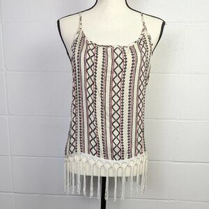 Wayan Natural Wear Aztec Style Tank Top Size L/XL Fringe Hem